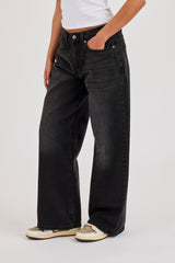 Womens Low Rise Baggy Jean - Washed Black