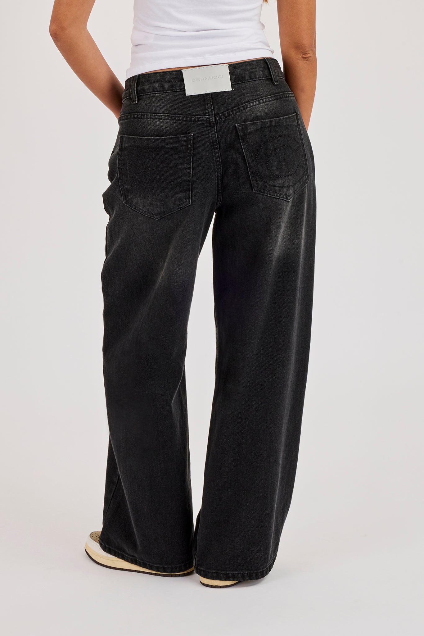 Womens Low Rise Baggy Jean - Washed Black