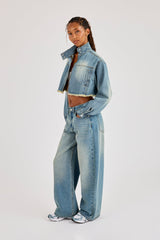Super Crop Funnel Neck Denim Jacket & Jean - Antique Wash