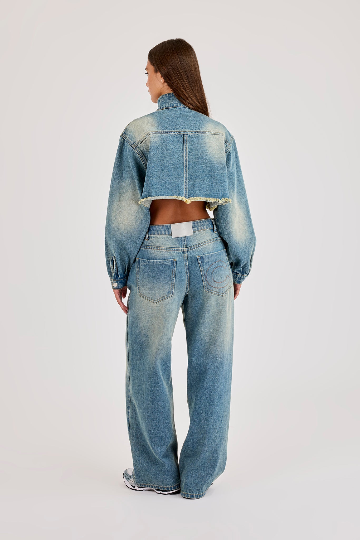 Super Crop Funnel Neck Denim Jacket & Jean - Antique Wash
