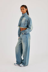Super Crop Funnel Neck Denim Jacket & Jean - Antique Wash