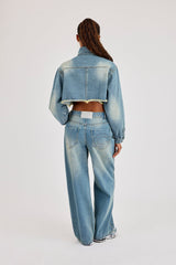 Super Crop Funnel Neck Denim Jacket & Jean - Antique Wash