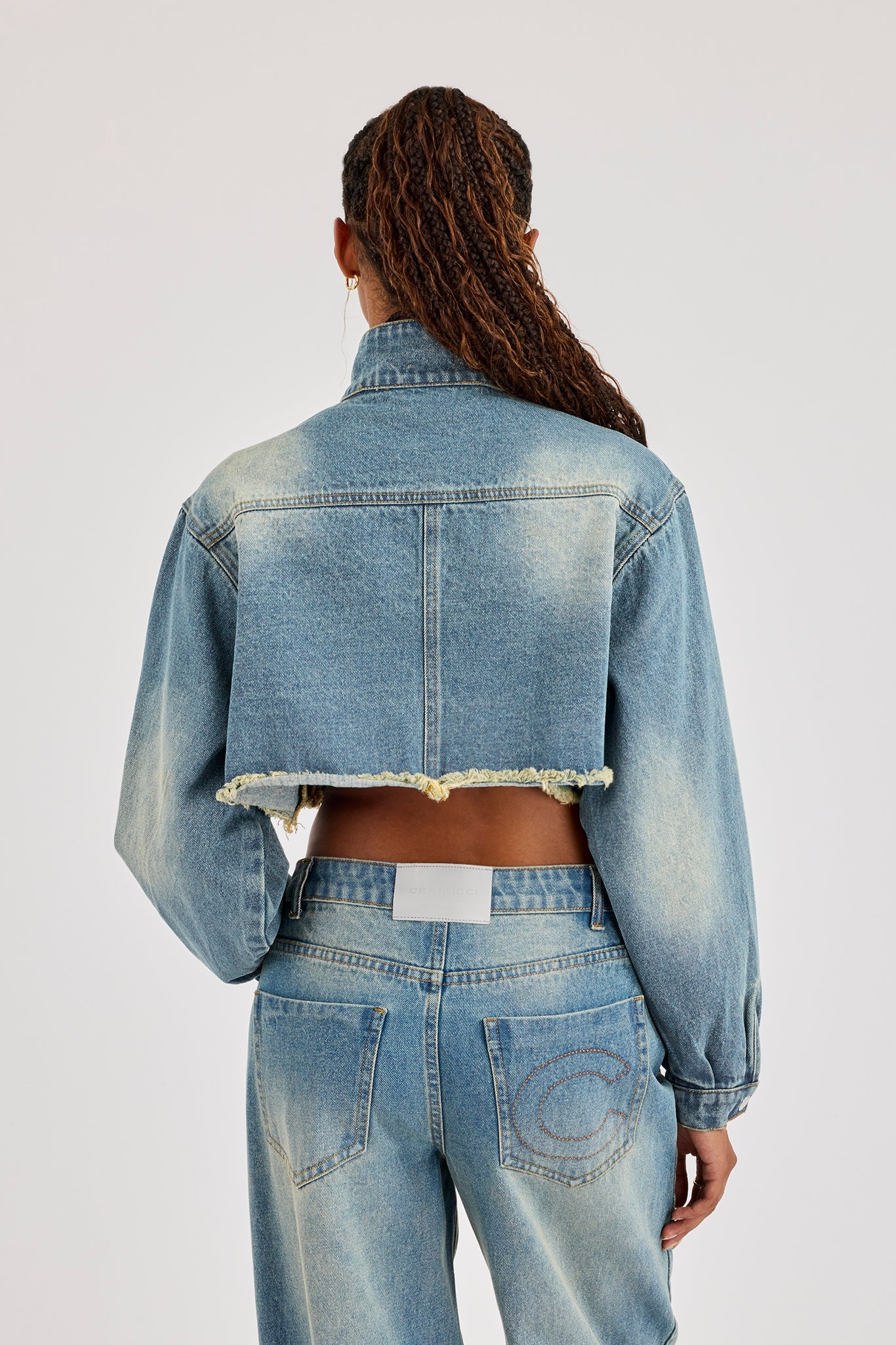 Super Crop Funnel Neck Denim Jacket - Antique Wash