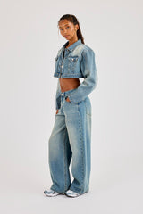 Super Crop Shoulder Pad Denim Jacket & Jean - Antique Wash