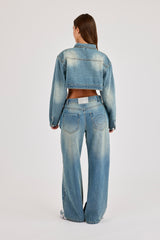 Super Crop Shoulder Pad Denim Jacket & Jean - Antique Wash