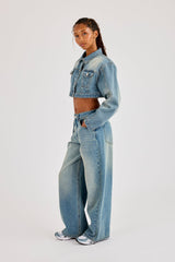 Super Crop Shoulder Pad Denim Jacket & Jean - Antique Wash