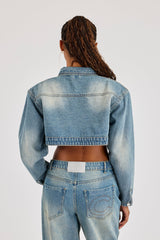 Super Crop Shoulder Pad Denim Jacket - Antique Wash