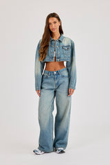 Super Crop Shoulder Pad Denim Jacket & Jean - Antique Wash