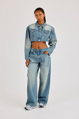Super Crop Shoulder Pad Denim Jacket & Jean - Antique Wash