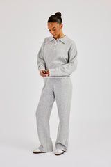 Knitted Long Sleeve Polo & Jogger With Contrast Tipping - Grey