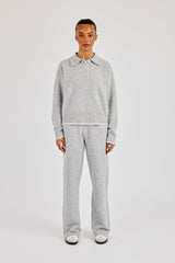 Knitted Long Sleeve Polo & Jogger With Contrast Tipping - Grey