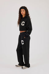 C Intarsia Cropped Zip Through Hoodie & Jogger - Black