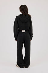 C Intarsia Cropped Zip Through Hoodie & Jogger - Black