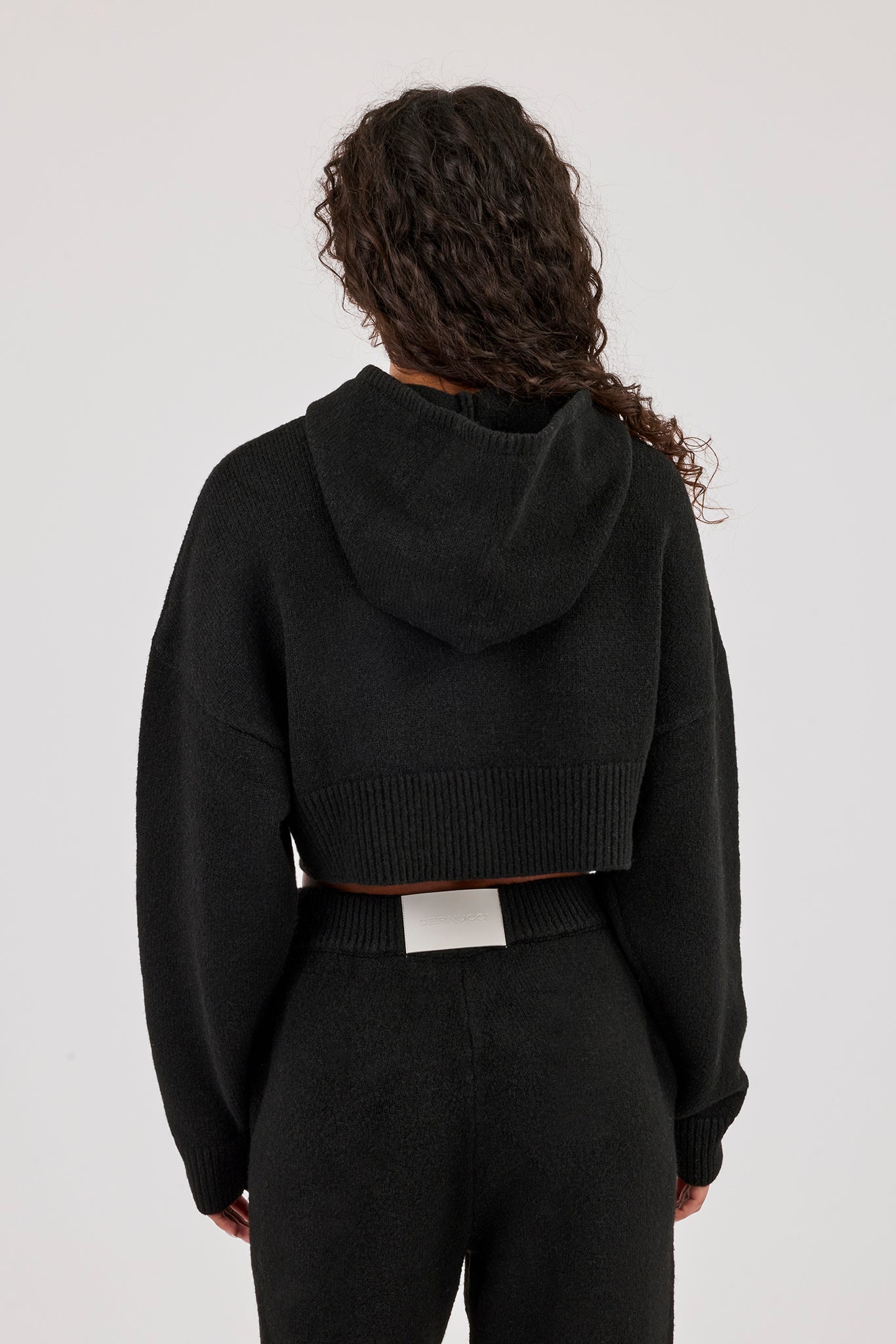 C Intarsia Cropped Zip Through Hoodie - Black