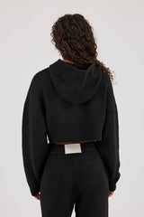 C Intarsia Cropped Zip Through Hoodie - Black