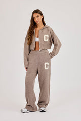 C Intarsia Cropped Zip Through Hoodie & Jogger – Taupe