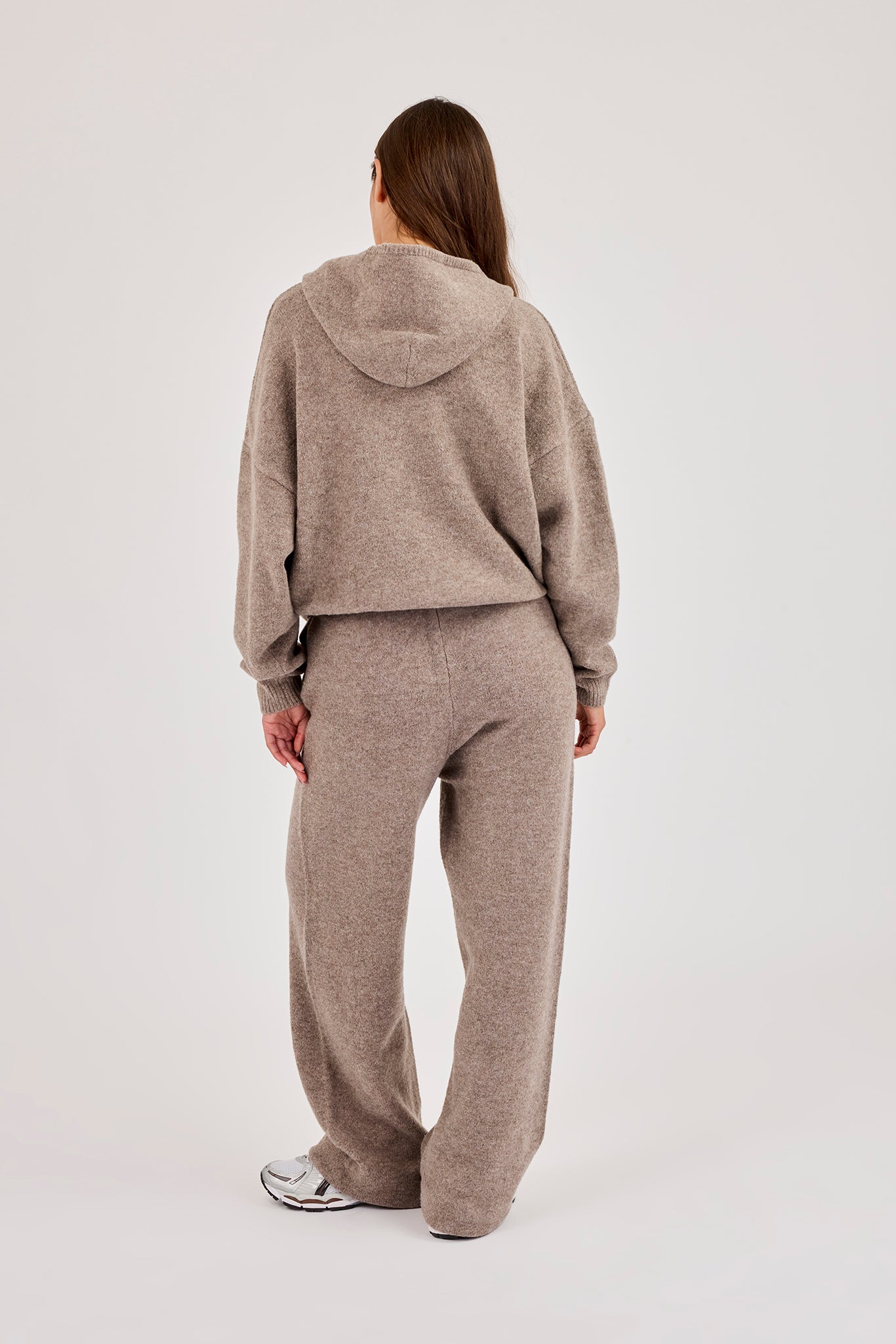 Hooded Zip Through Knitted Tracksuit - Taupe