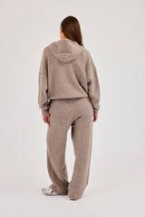 Hooded Zip Through Knitted Tracksuit - Taupe