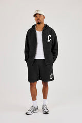 Mens C Knitted Zip Through Hoodie & Relaxed Short - Black