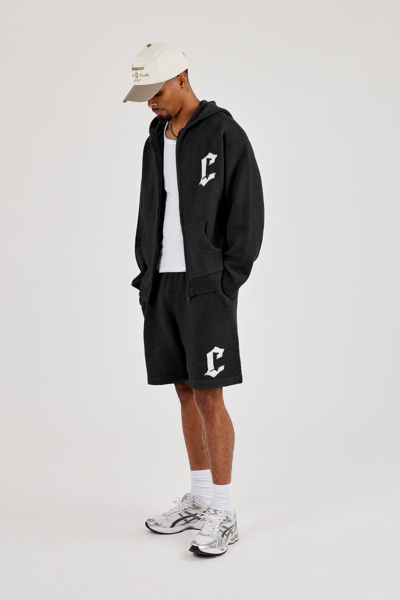 Mens C Knitted Zip Through Hoodie & Relaxed Short - Black