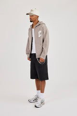 Mens C Knitted Zip Through Hoodie - Stone