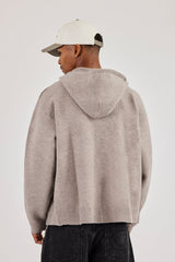 Mens C Knitted Zip Through Hoodie - Stone