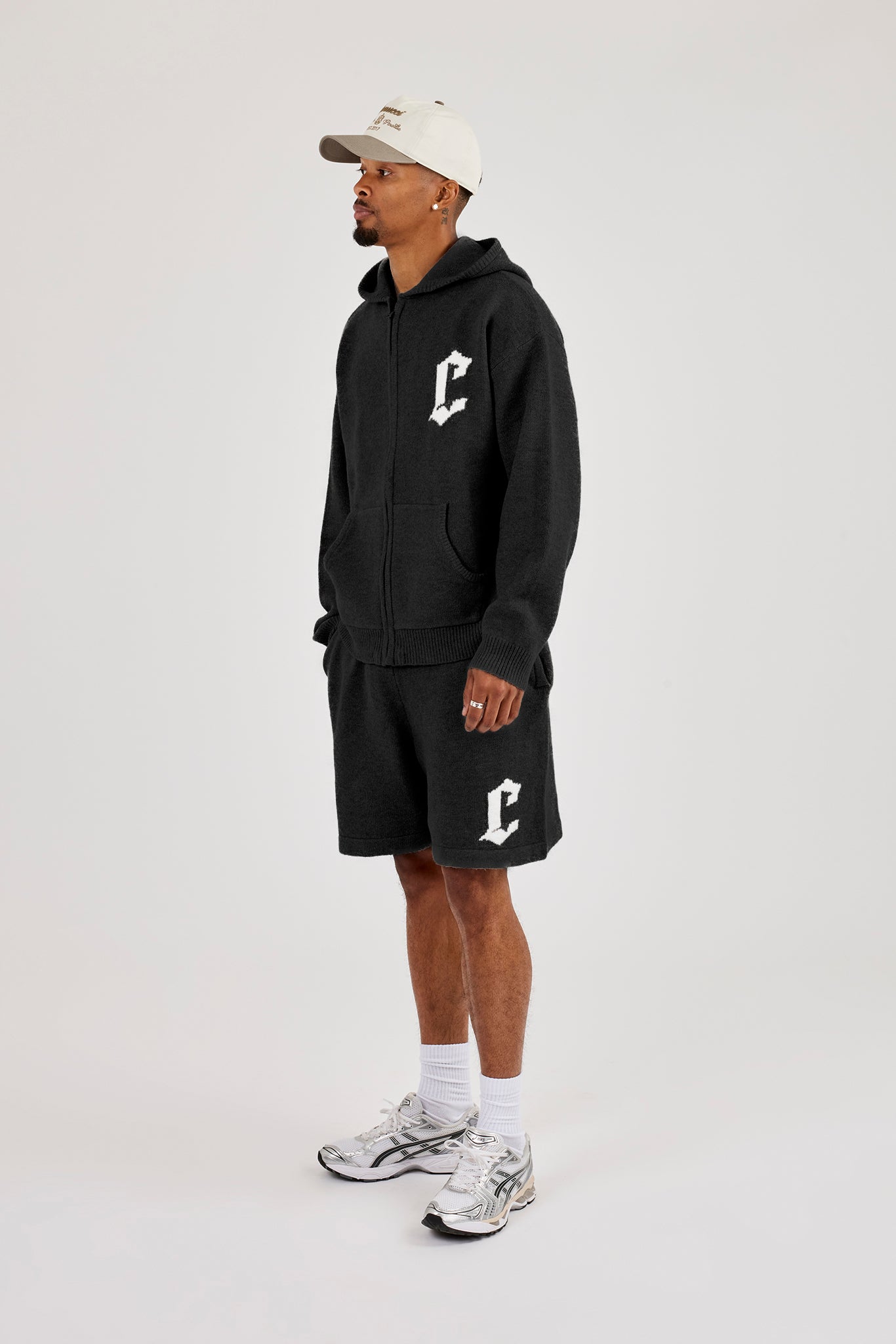 Mens C Knitted Zip Through Hoodie & Relaxed Short - Black