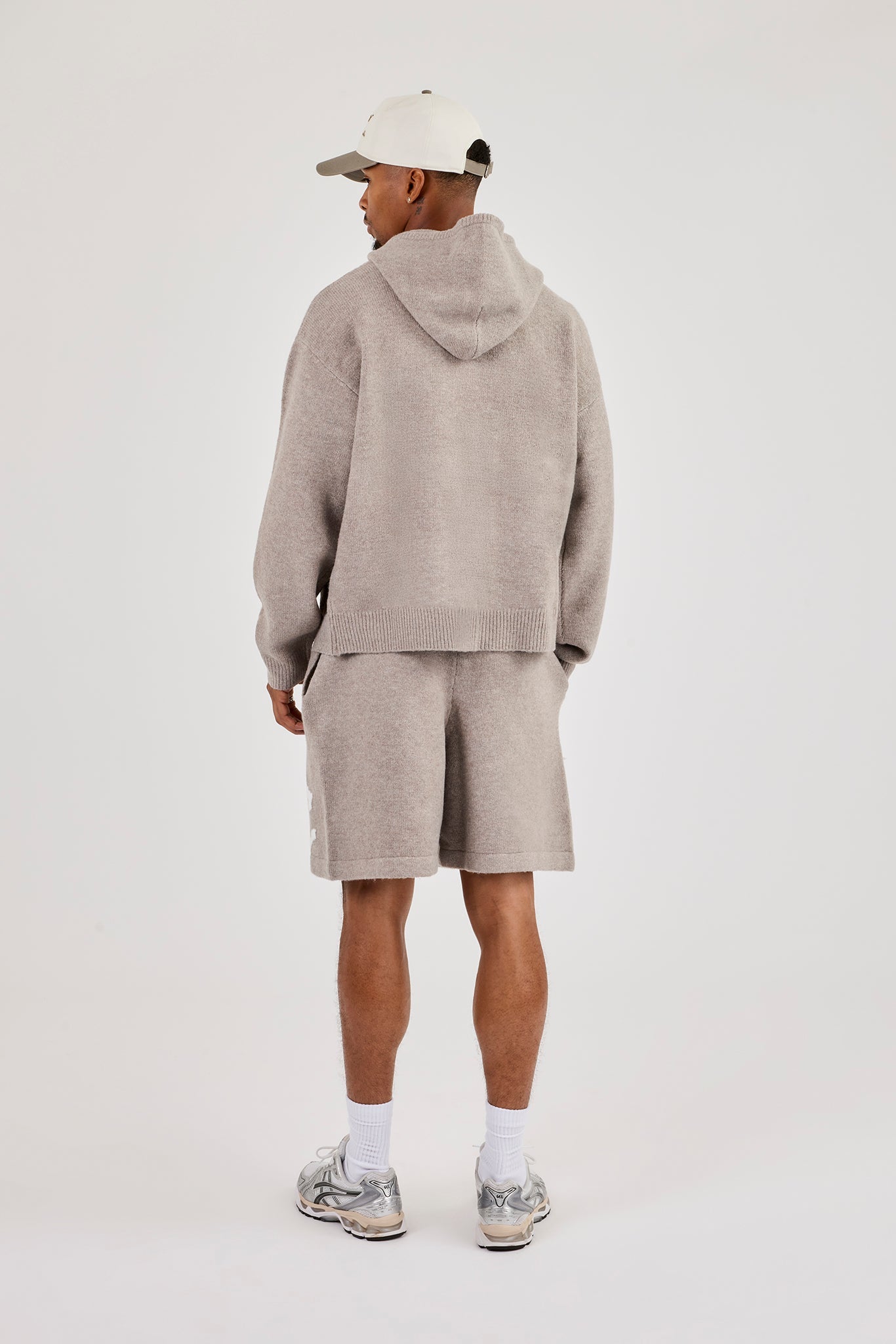 Mens C Knitted Zip Through Hoodie & Relaxed Short - Stone