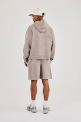 Mens C Knitted Zip Through Hoodie & Relaxed Short - Stone