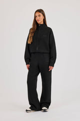 Knitted Embroidered Logo Wide Leg Jogger - Black