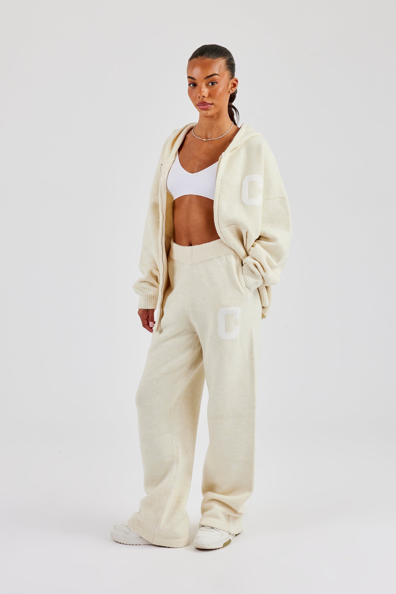 Hooded Zip Through Knitted Tracksuit  Butter Yellow
