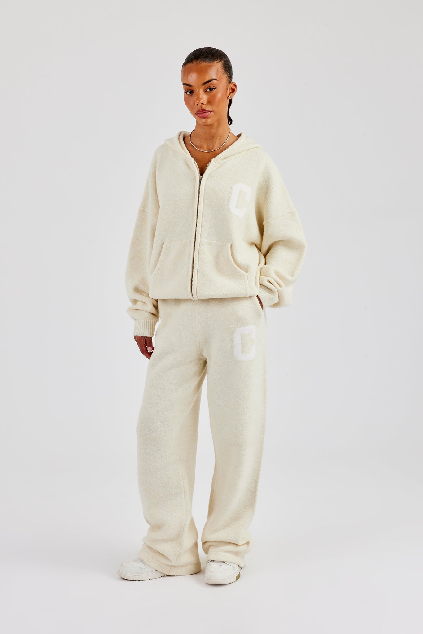Hooded Zip Through Knitted Tracksuit  Butter Yellow
