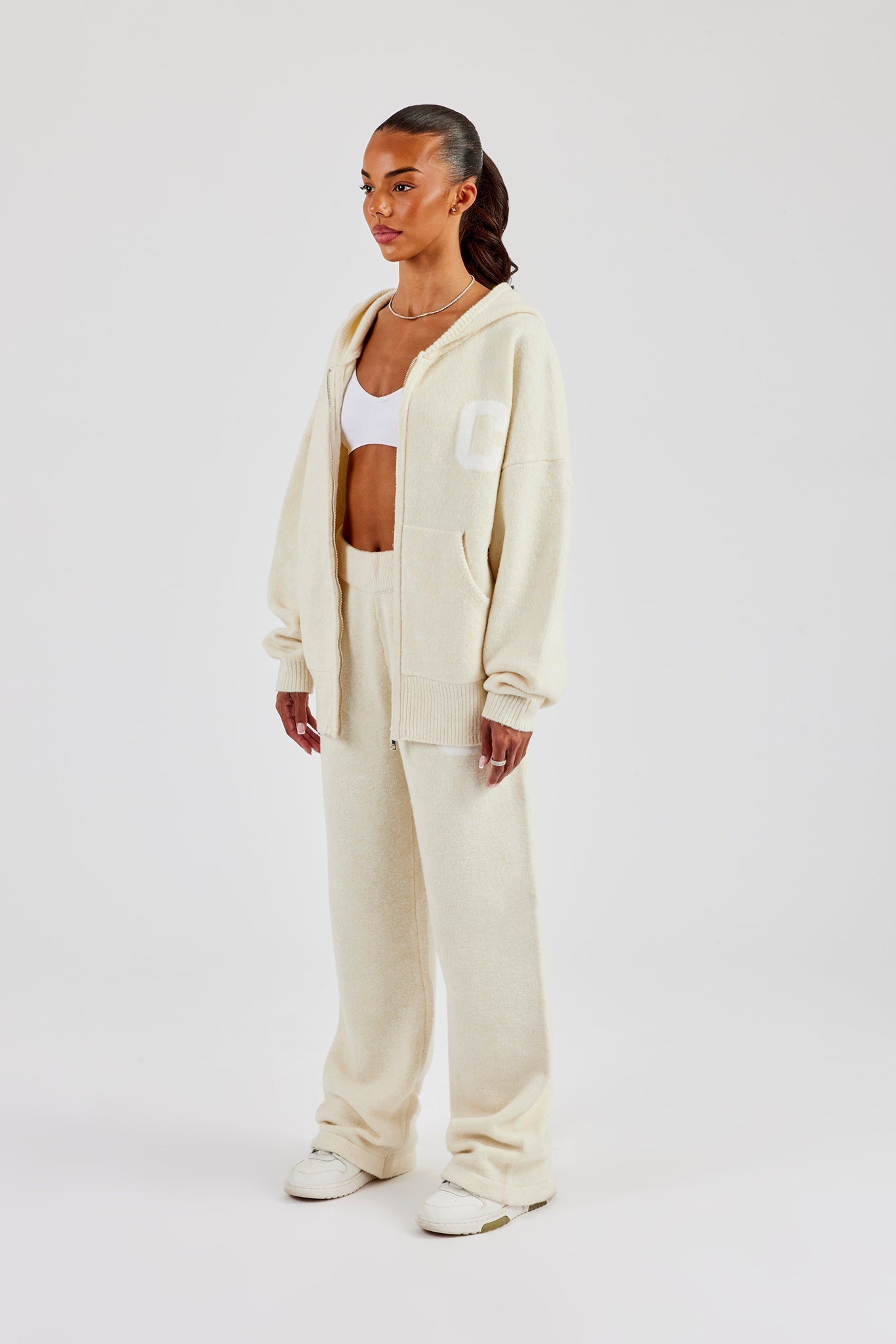 Hooded Zip Through Knitted Tracksuit  Butter Yellow