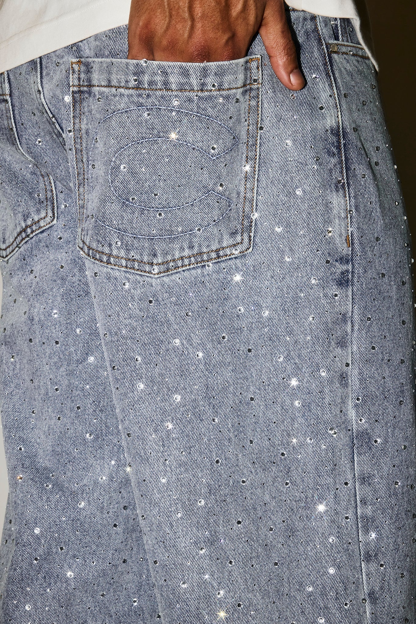 Baggy Fit Rhinestone Jean - Antique Wash