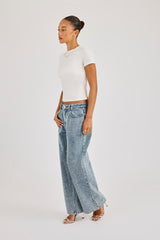 Rhinestone Detail Baggy Jean - Antique Wash