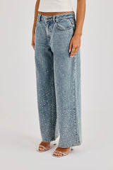 Rhinestone Detail Baggy Jean - Antique Wash