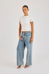 Rhinestone Detail Baggy Jean - Antique Wash