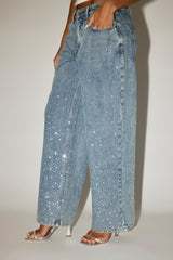 Rhinestone Detail Baggy Jean - Antique Wash