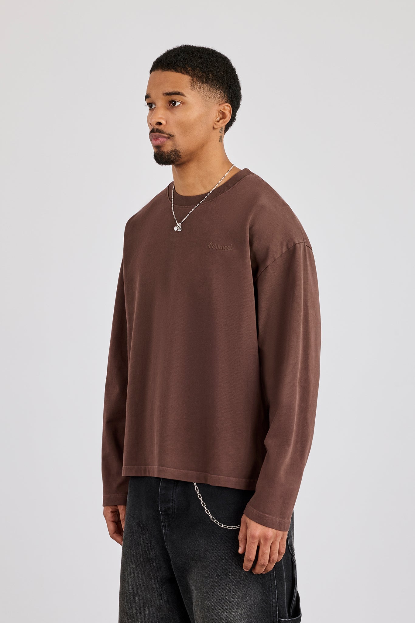Washed Long Sleeve T-Shirt - Chocolate | Mens Tees & Vests | Shop