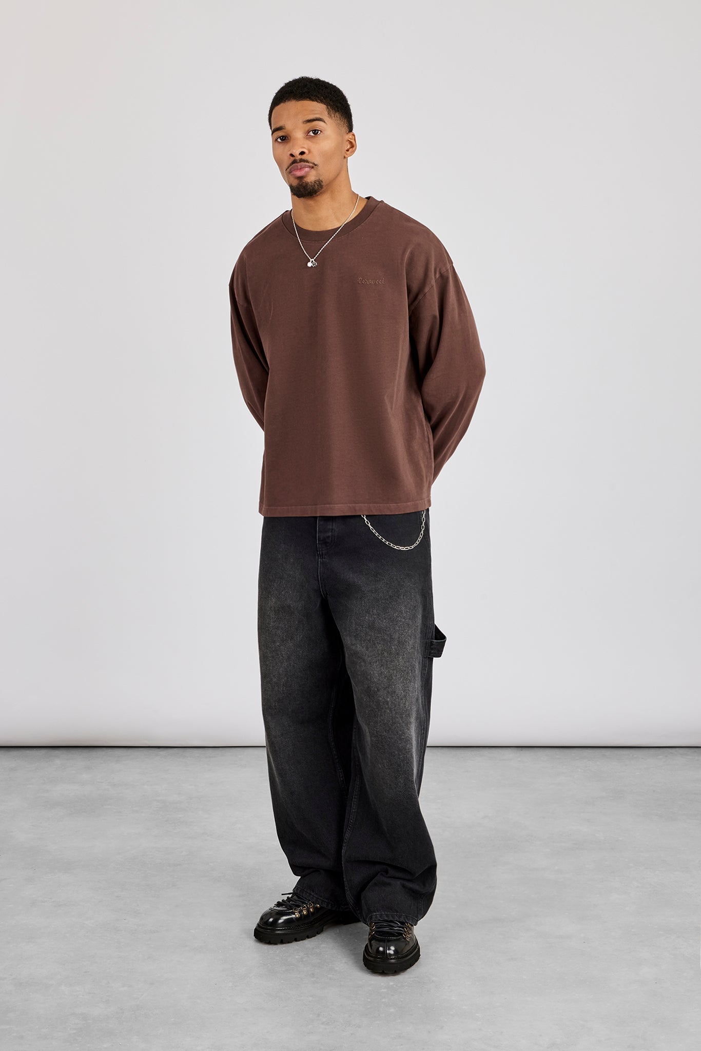 Washed Long Sleeve T-Shirt - Chocolate | Mens Tees & Vests | Shop
