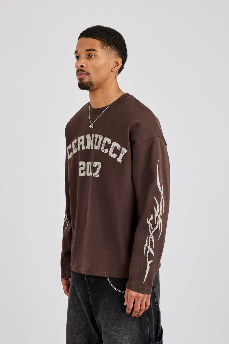 Sleeve Print Long Sleeve T-Shirt - Chocolate