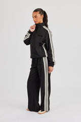 Womens Poly Smooth Taping Track Top & Track Pant - Black