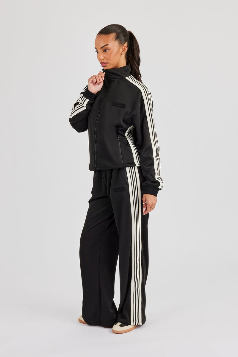 Womens Poly Smooth Taping Track Top & Track Pant - Black