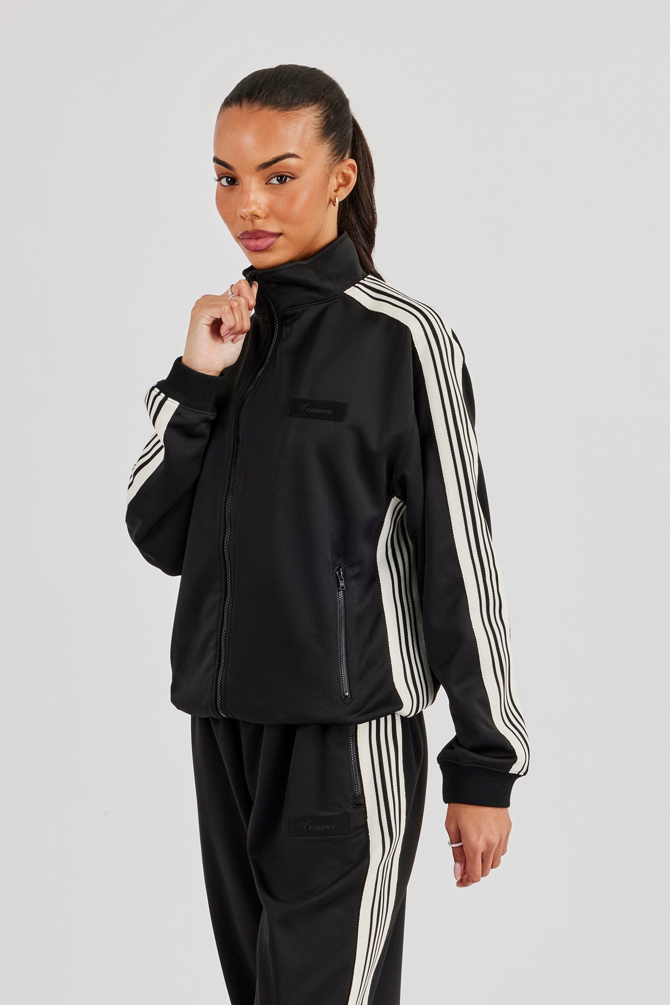 Womens Poly Smooth Taping Track Top - Black