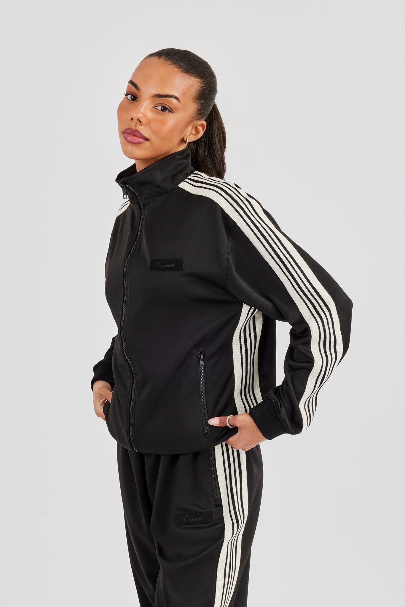 Womens Poly Smooth Taping Track Top - Black