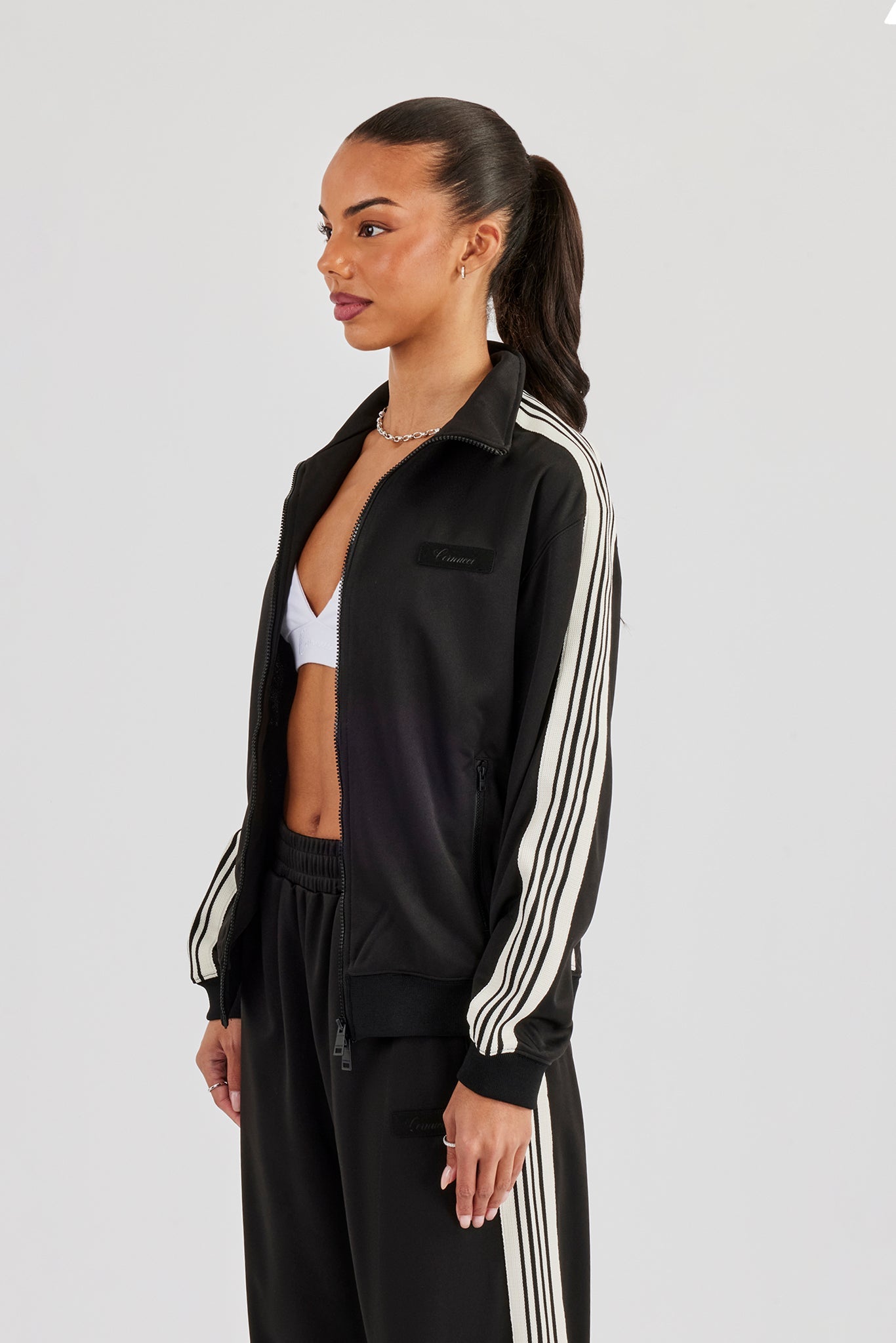 Womens Poly Smooth Taping Track Top - Black