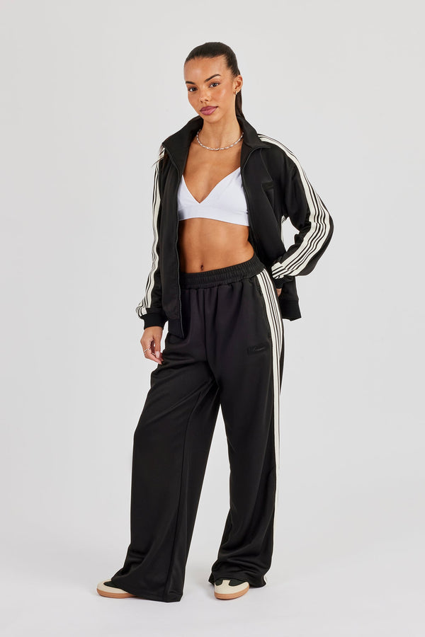 Womens Poly Smooth Taping Track Top & Track Pant - Black