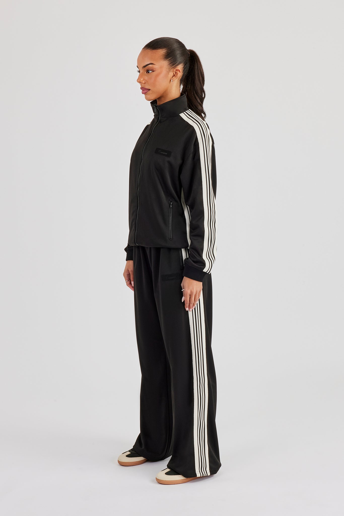 Womens Poly Smooth Taping Track Top & Track Pant - Black