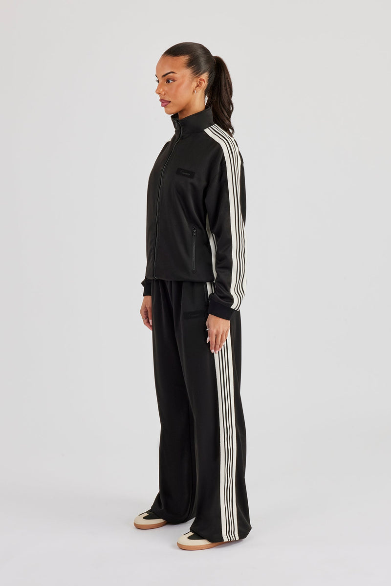Womens Poly Smooth Taping Track Top & Track Pant - Black