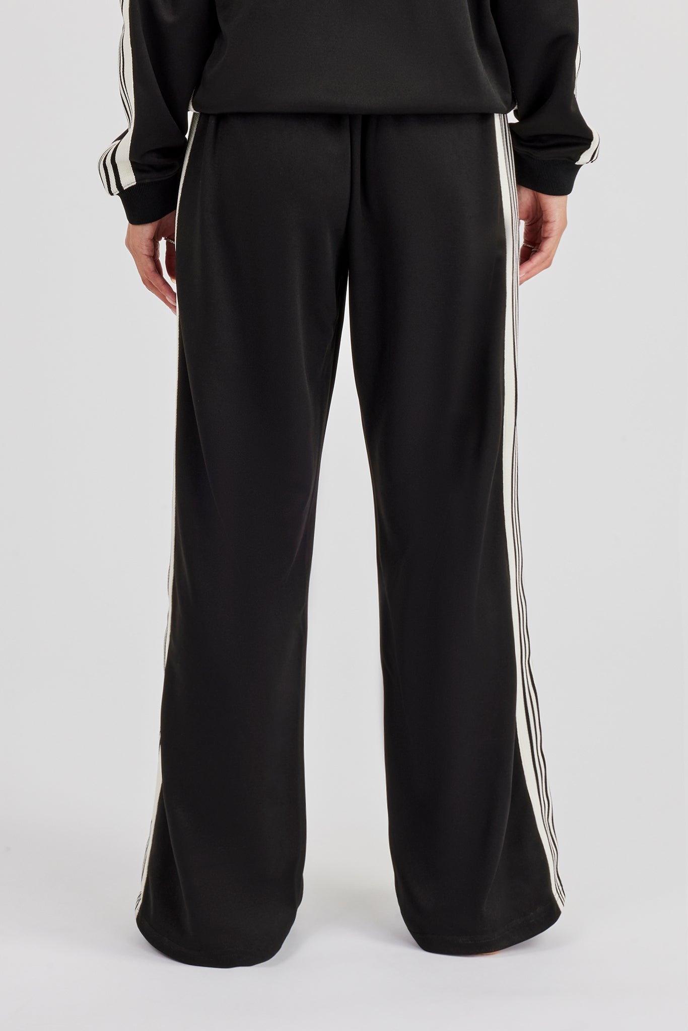 Womens Wide Leg Poly Smooth Taping Track Pant - Black